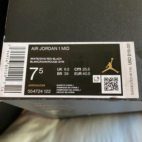 Air Jordan 1 Mid 'Black Gym Red' 554724-122 - Picture 10 of 12